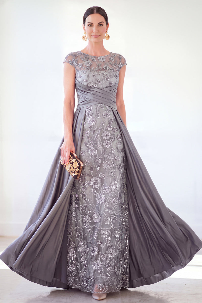 Load image into Gallery viewer, Sparkly Floral Black Gold Ruched Sequins Sheath Long Mother of the Bride Dress