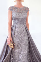 Load image into Gallery viewer, Sparkly Floral Black Gold Ruched Sequins Sheath Long Mother of the Bride Dress