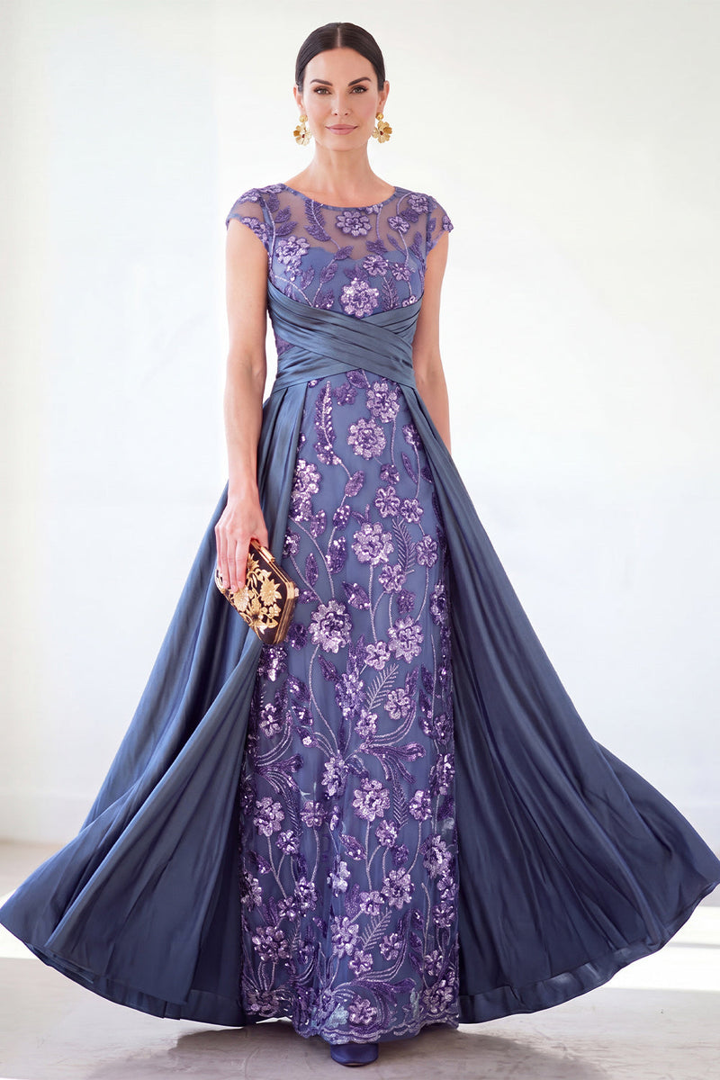 Load image into Gallery viewer, Sparkly Floral Black Gold Ruched Sequins Sheath Long Mother of the Bride Dress