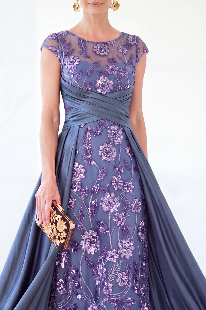 Load image into Gallery viewer, Sparkly Floral Black Gold Ruched Sequins Sheath Long Mother of the Bride Dress