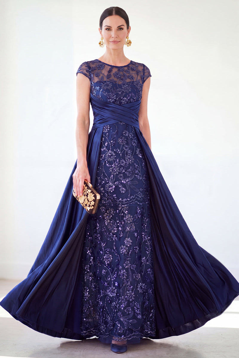 Load image into Gallery viewer, Sparkly Floral Black Gold Ruched Sequins Sheath Long Mother of the Bride Dress