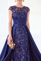 Load image into Gallery viewer, Sparkly Floral Black Gold Ruched Sequins Sheath Long Mother of the Bride Dress