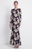 Load image into Gallery viewer, Burgundy Bateau Neck Mermaid Floral Long Sleeves Mother of the Bride Dress