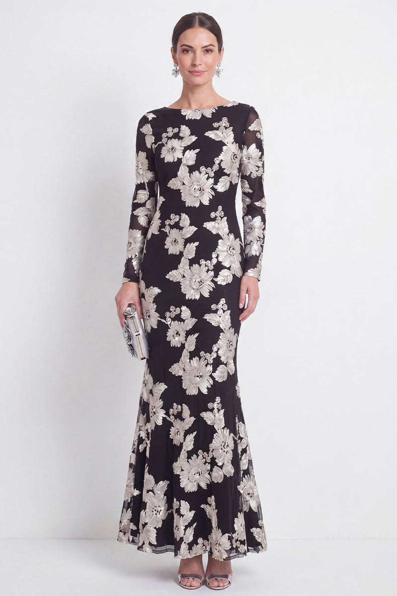 Load image into Gallery viewer, Burgundy Bateau Neck Mermaid Floral Long Sleeves Mother of the Bride Dress