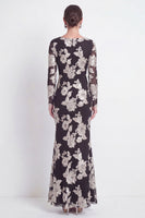 Load image into Gallery viewer, Burgundy Bateau Neck Mermaid Floral Long Sleeves Mother of the Bride Dress