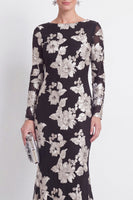 Load image into Gallery viewer, Burgundy Bateau Neck Mermaid Floral Long Sleeves Mother of the Bride Dress