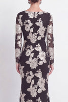 Load image into Gallery viewer, Burgundy Bateau Neck Mermaid Floral Long Sleeves Mother of the Bride Dress