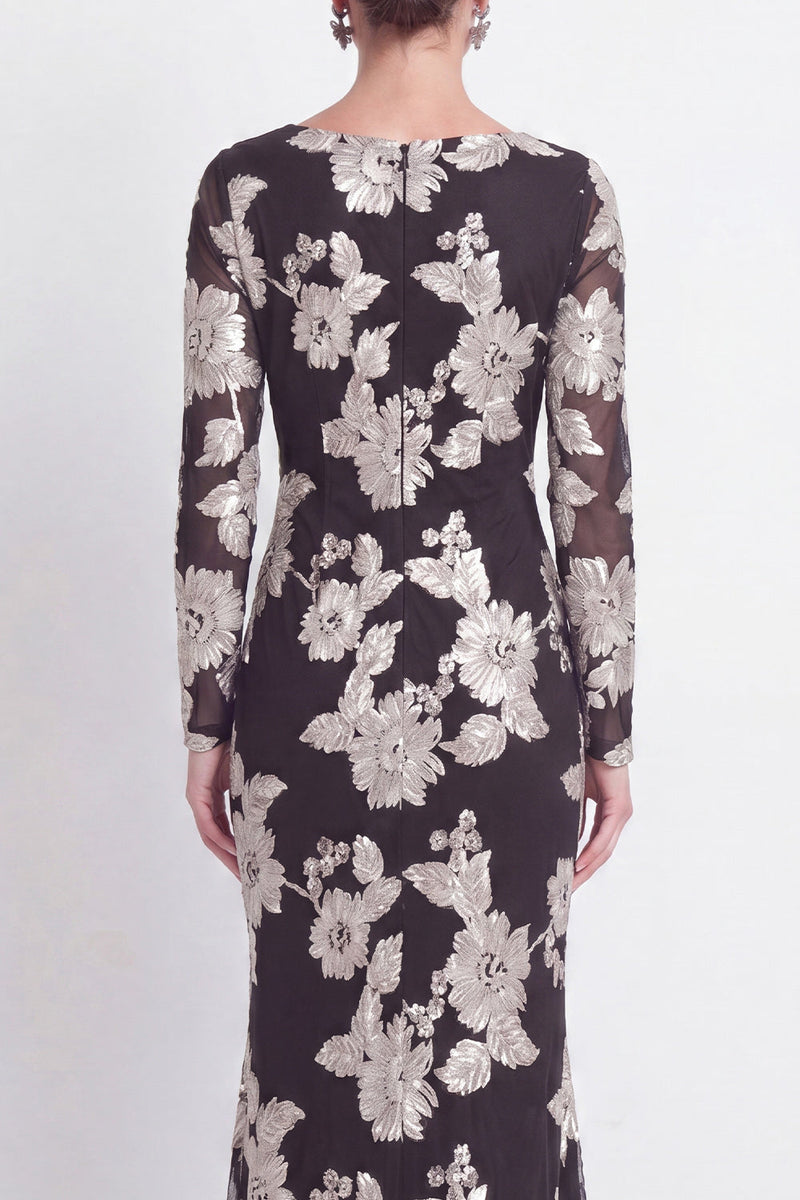 Load image into Gallery viewer, Burgundy Bateau Neck Mermaid Floral Long Sleeves Mother of the Bride Dress