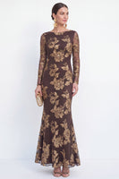 Load image into Gallery viewer, Burgundy Bateau Neck Mermaid Floral Long Sleeves Mother of the Bride Dress