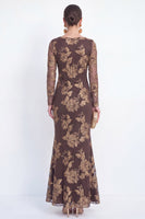 Load image into Gallery viewer, Burgundy Bateau Neck Mermaid Floral Long Sleeves Mother of the Bride Dress