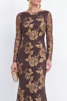 Load image into Gallery viewer, Burgundy Bateau Neck Mermaid Floral Long Sleeves Mother of the Bride Dress