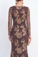 Load image into Gallery viewer, Burgundy Bateau Neck Mermaid Floral Long Sleeves Mother of the Bride Dress