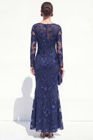 Load image into Gallery viewer, Burgundy Bateau Neck Mermaid Floral Long Sleeves Mother of the Bride Dress