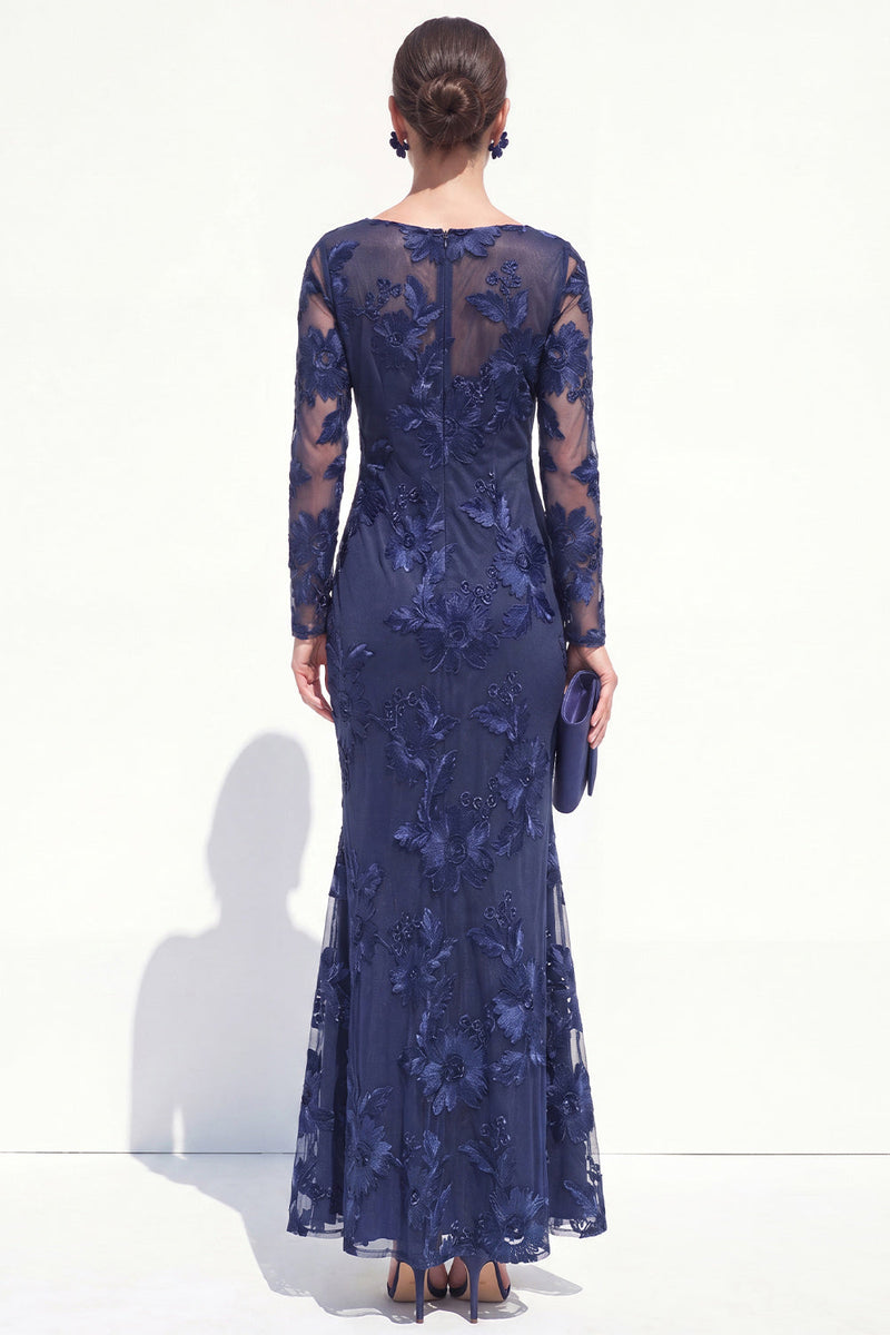 Load image into Gallery viewer, Burgundy Bateau Neck Mermaid Floral Long Sleeves Mother of the Bride Dress