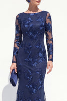 Load image into Gallery viewer, Burgundy Bateau Neck Mermaid Floral Long Sleeves Mother of the Bride Dress