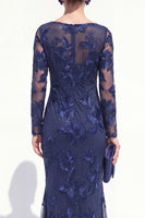 Load image into Gallery viewer, Burgundy Bateau Neck Mermaid Floral Long Sleeves Mother of the Bride Dress