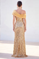 Load image into Gallery viewer, Sparkly Golden Sequins Mermaid Long Mother of the Bride Dress