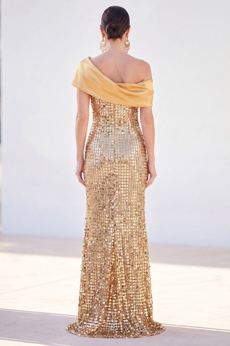 Load image into Gallery viewer, Sparkly Golden Sequins Mermaid Long Mother of the Bride Dress