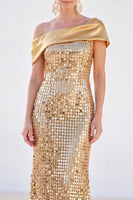 Load image into Gallery viewer, Sparkly Golden Sequins Mermaid Long Mother of the Bride Dress