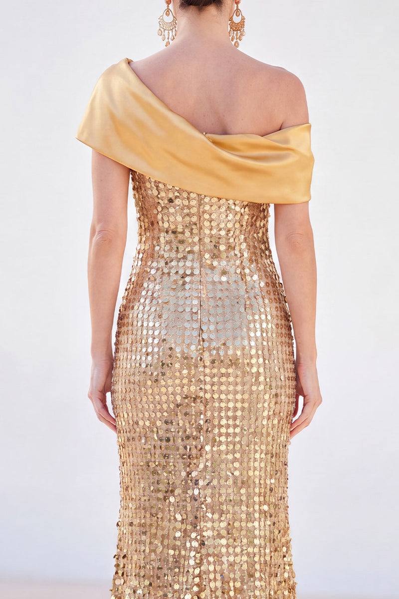 Load image into Gallery viewer, Sparkly Golden Sequins Mermaid Long Mother of the Bride Dress
