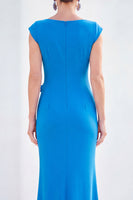 Load image into Gallery viewer, Floral Blue Ruched Mermaid Boat Neck Long Mother of the Bride Dress
