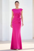 Load image into Gallery viewer, Floral Blue Ruched Mermaid Boat Neck Long Mother of the Bride Dress