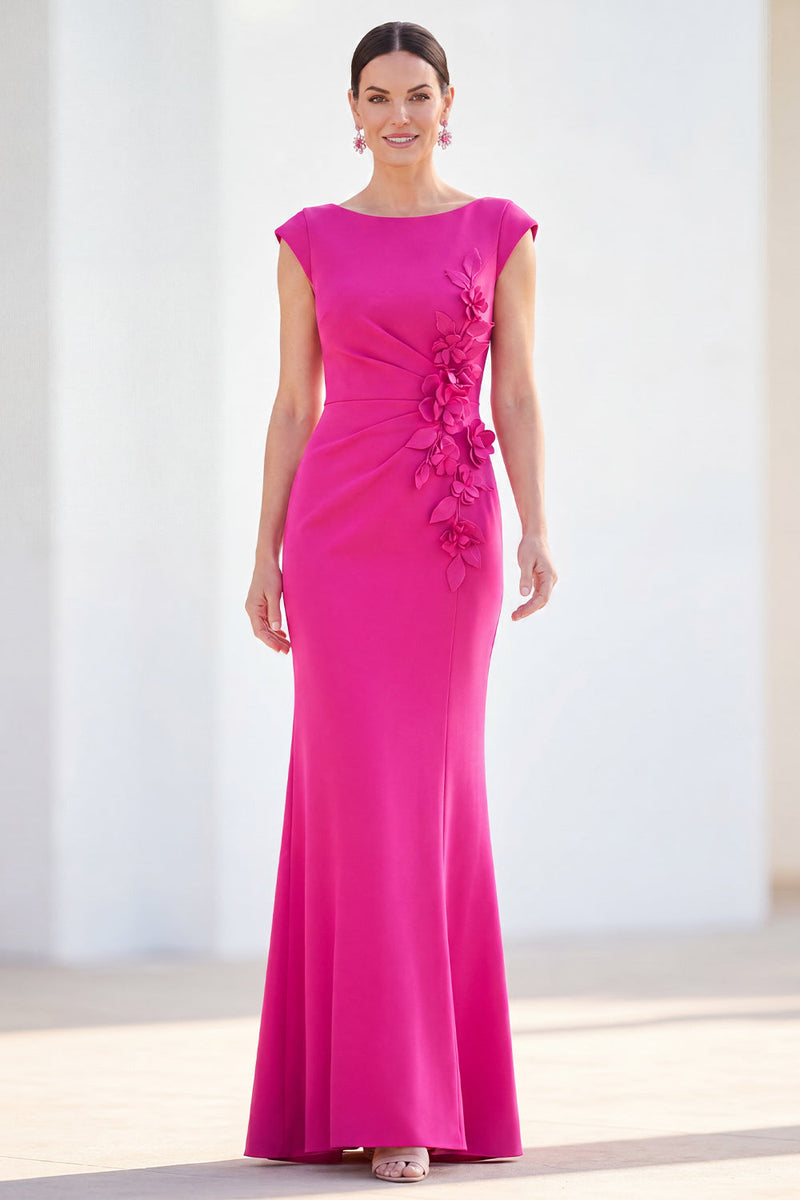 Load image into Gallery viewer, Floral Blue Ruched Mermaid Boat Neck Long Mother of the Bride Dress
