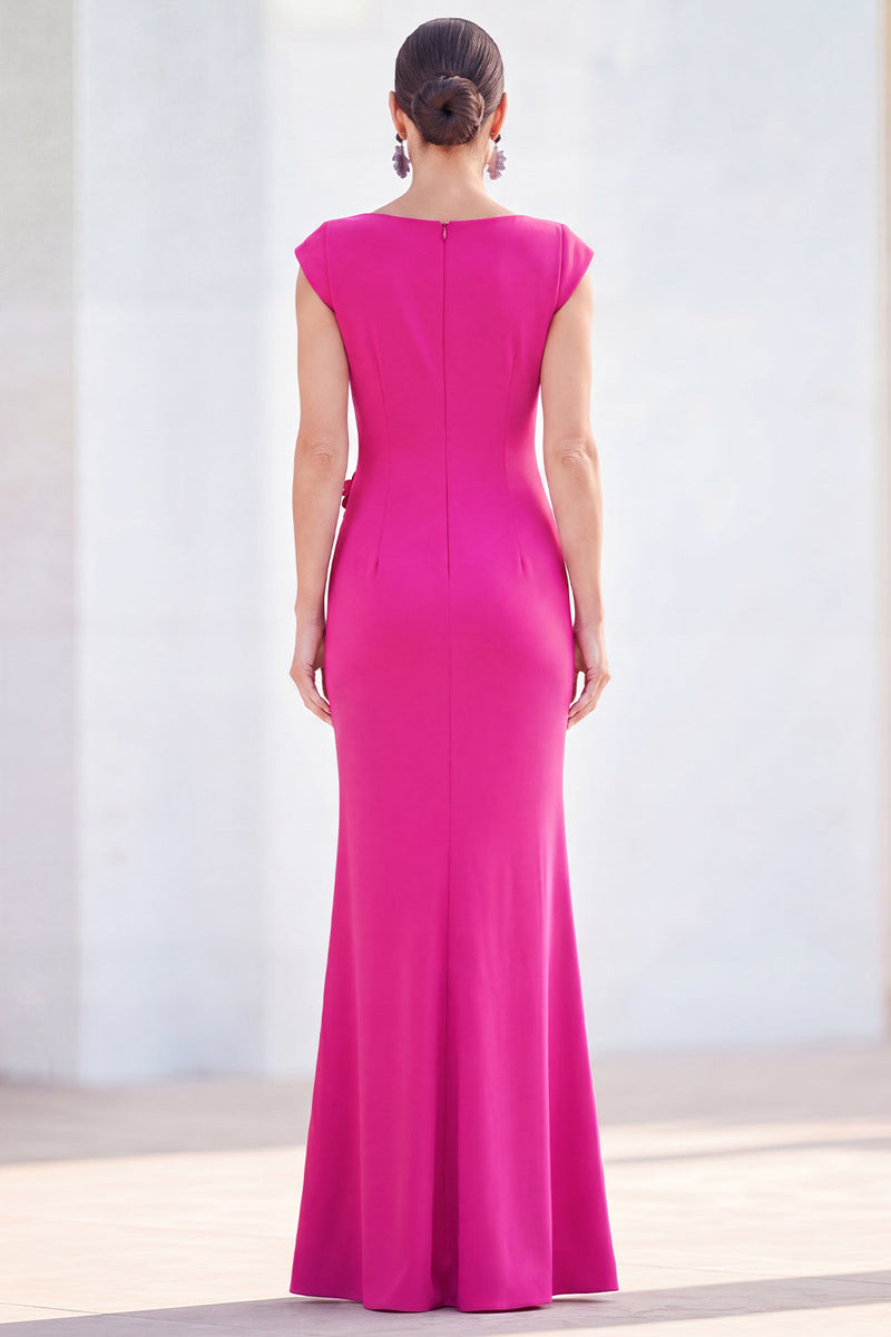 Load image into Gallery viewer, Floral Blue Ruched Mermaid Boat Neck Long Mother of the Bride Dress