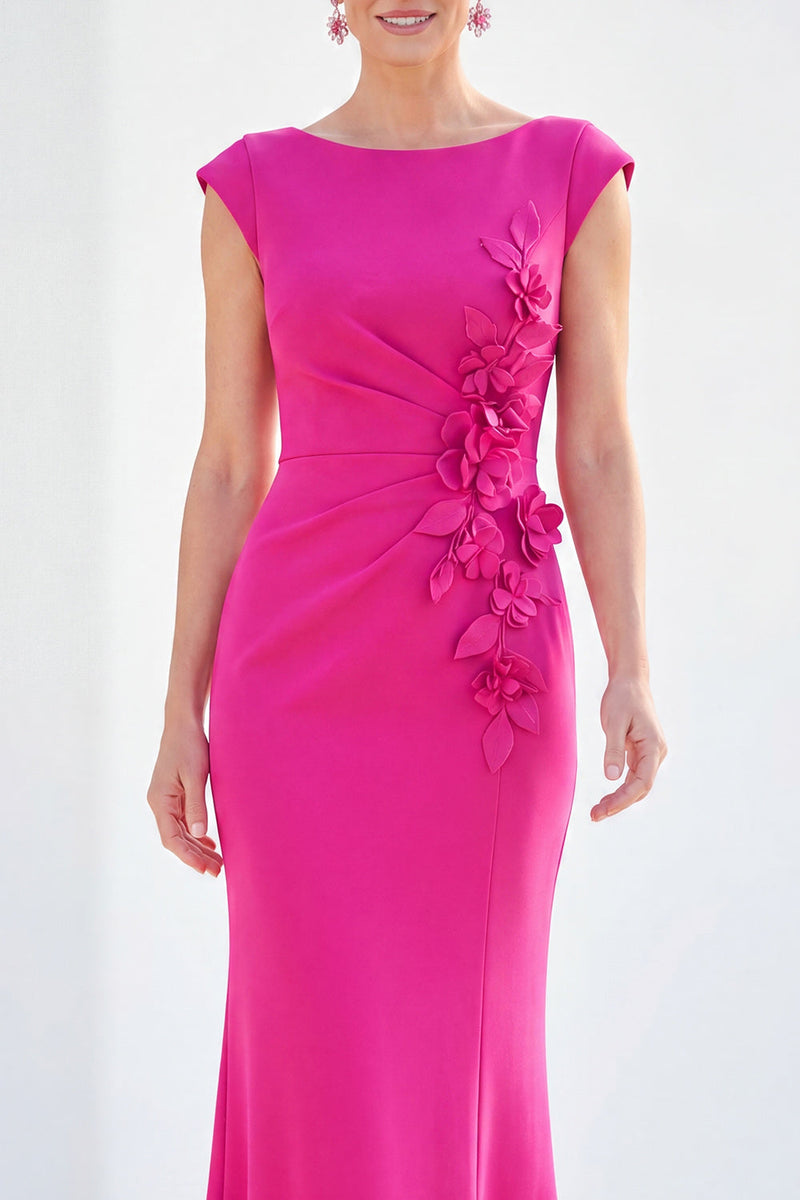 Load image into Gallery viewer, Floral Blue Ruched Mermaid Boat Neck Long Mother of the Bride Dress