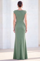 Load image into Gallery viewer, Floral Blue Ruched Mermaid Boat Neck Long Mother of the Bride Dress