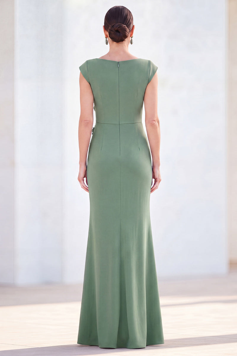 Load image into Gallery viewer, Floral Blue Ruched Mermaid Boat Neck Long Mother of the Bride Dress