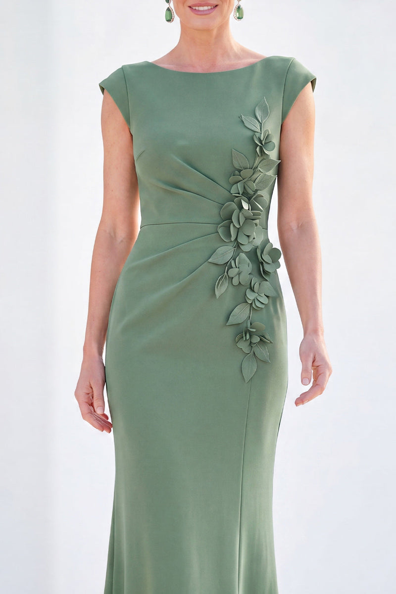 Load image into Gallery viewer, Floral Blue Ruched Mermaid Boat Neck Long Mother of the Bride Dress