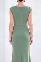 Load image into Gallery viewer, Floral Blue Ruched Mermaid Boat Neck Long Mother of the Bride Dress