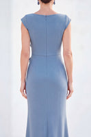 Load image into Gallery viewer, Floral Blue Ruched Mermaid Boat Neck Long Mother of the Bride Dress