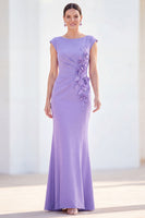 Load image into Gallery viewer, Floral Blue Ruched Mermaid Boat Neck Long Mother of the Bride Dress