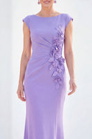 Load image into Gallery viewer, Floral Blue Ruched Mermaid Boat Neck Long Mother of the Bride Dress