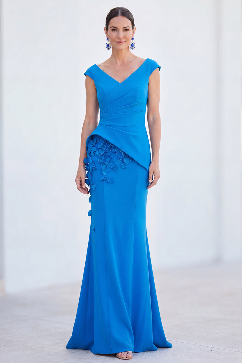 Load image into Gallery viewer, Fuchsia Ruched Mermaid V-Neck Long Mother of the Bride Dress with 3D Flowers