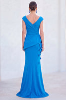 Load image into Gallery viewer, Fuchsia Ruched Mermaid V-Neck Long Mother of the Bride Dress with 3D Flowers