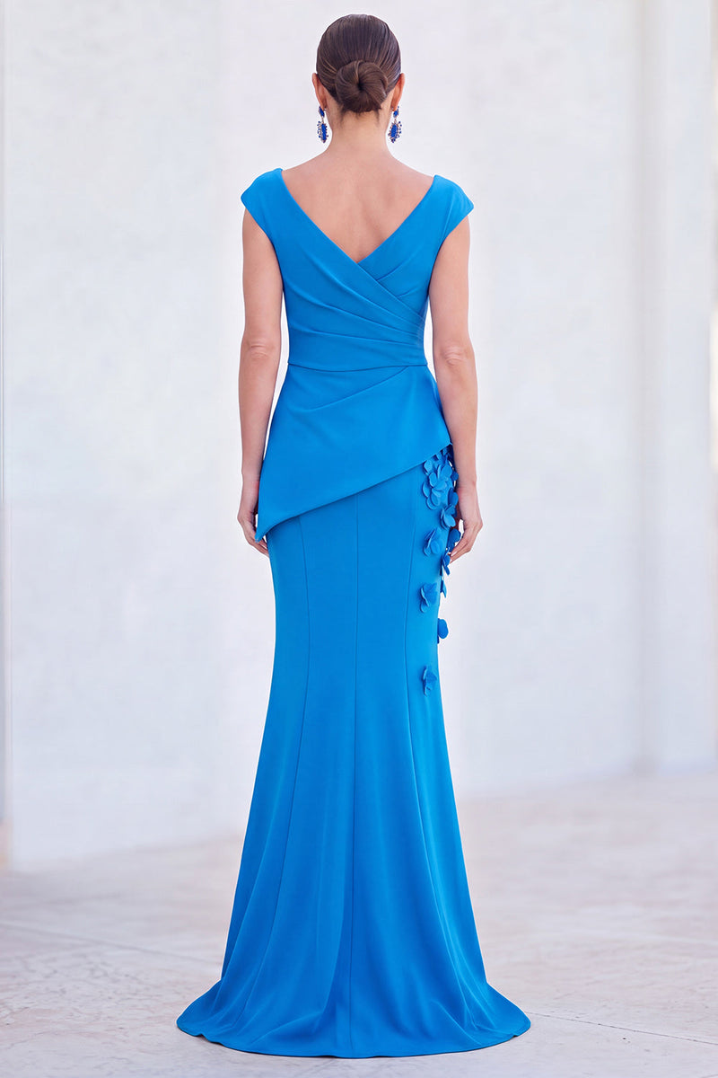 Load image into Gallery viewer, Fuchsia Ruched Mermaid V-Neck Long Mother of the Bride Dress with 3D Flowers