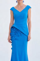 Load image into Gallery viewer, Fuchsia Ruched Mermaid V-Neck Long Mother of the Bride Dress with 3D Flowers