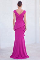 Load image into Gallery viewer, Fuchsia Ruched Mermaid V-Neck Long Mother of the Bride Dress with 3D Flowers
