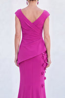 Load image into Gallery viewer, Fuchsia Ruched Mermaid V-Neck Long Mother of the Bride Dress with 3D Flowers