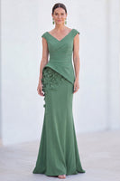 Load image into Gallery viewer, Fuchsia Ruched Mermaid V-Neck Long Mother of the Bride Dress with 3D Flowers