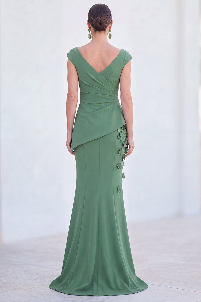 Load image into Gallery viewer, Fuchsia Ruched Mermaid V-Neck Long Mother of the Bride Dress with 3D Flowers