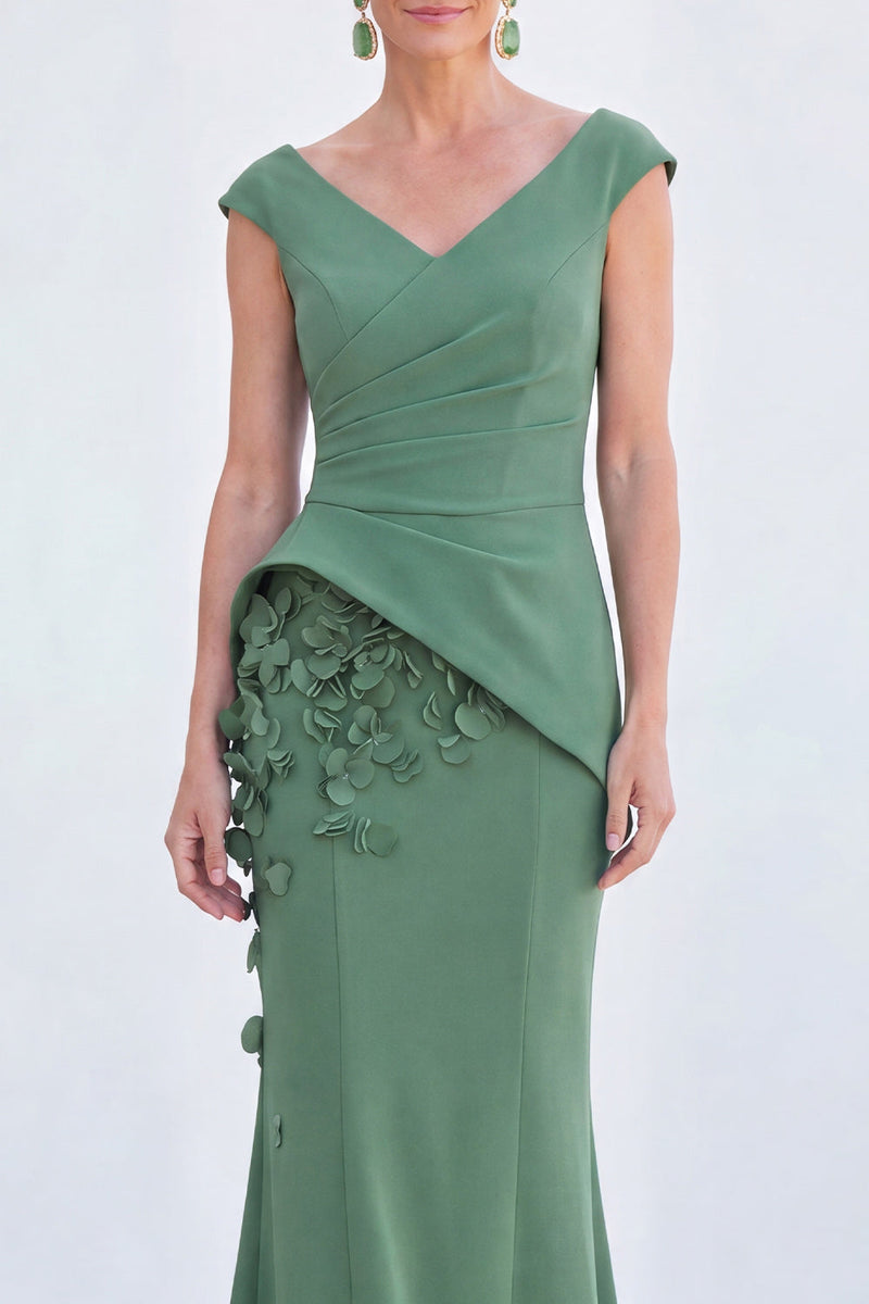 Load image into Gallery viewer, Fuchsia Ruched Mermaid V-Neck Long Mother of the Bride Dress with 3D Flowers