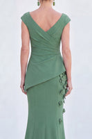 Load image into Gallery viewer, Fuchsia Ruched Mermaid V-Neck Long Mother of the Bride Dress with 3D Flowers