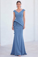 Load image into Gallery viewer, Fuchsia Ruched Mermaid V-Neck Long Mother of the Bride Dress with 3D Flowers