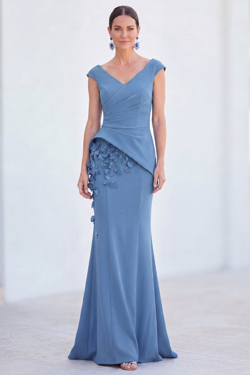 Load image into Gallery viewer, Fuchsia Ruched Mermaid V-Neck Long Mother of the Bride Dress with 3D Flowers