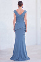Load image into Gallery viewer, Fuchsia Ruched Mermaid V-Neck Long Mother of the Bride Dress with 3D Flowers