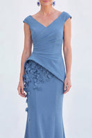 Load image into Gallery viewer, Fuchsia Ruched Mermaid V-Neck Long Mother of the Bride Dress with 3D Flowers